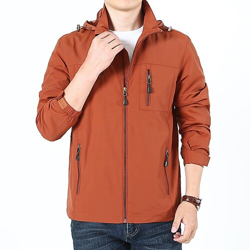

Men's Hoodie Jacket Waterproof Hiking Jacket Hiking Windbreaker Outdoor Waterproof Windproof Quick Dry Lightweight Outerwear Coat Top Hunting Fishing Climbing Brick red khaki Black Army Green Dark