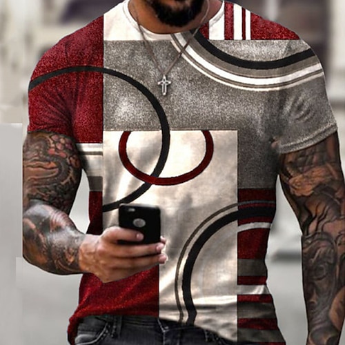 

Men's Plus Size T shirt Tee Big and Tall Graphic Round Neck Short Sleeve Summer Designer Casual Big and Tall Daily Holiday Tops / Polyester / Wet and Dry Cleaning / Geometric / Geometric