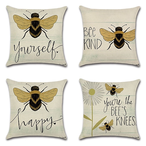 

Floral Bee Double Side Cushion Cover 4PC Soft Decorative Square Throw Pillow Cover Cushion Case Pillowcase for Bedroom Livingroom Superior Quality Machine Washable Outdoor Cushion for Sofa Couch Bed Chair