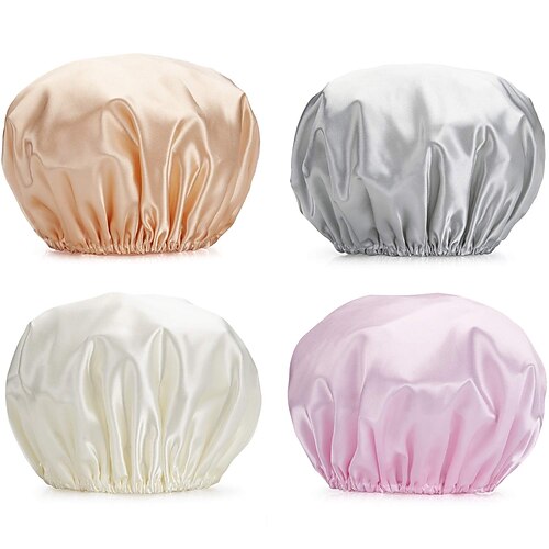 

Pack of 4 Women's Shower Caps Double-layer Waterproof Shower Caps Hair Protection EVA Shower Caps Reusable Medium Size