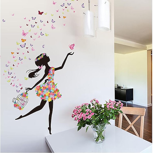 

Flower Fairy Removable PVC Elf Girl Cartoon Wall Stickers Home Decoration Wall Decal 1PC 60X90cm For Bedroom Kids Room Kindergarten Living Room