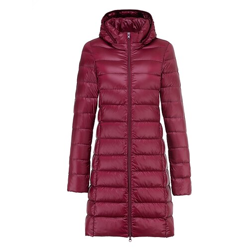 

Women's Winter Jacket Puffer Jacket Hoodie Jacket Street Daily Valentine's Day Winter Fall Long Coat Regular Fit Warm Breathable Casual Jacket Long Sleeve Solid Color Full Zip Blue Pink Wine