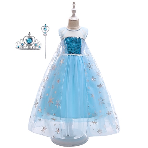 

Frozen Princess Frozen Elsa Cosplay Costume Costume Flower Girl Dress Girls' Movie Cosplay Cosplay Blue Dress Tiaras Wand Christmas Halloween Children's Day Polyester Organza