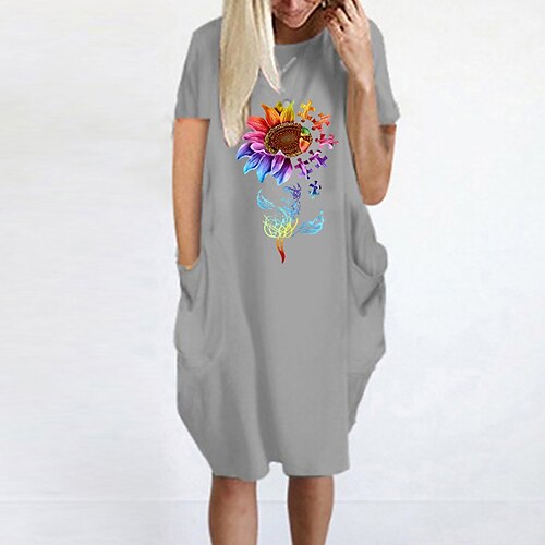 

Women's T Shirt Dress Tee Dress Midi Dress Green Black Yellow Short Sleeve Floral Spring Summer Crew Neck Boom Sale Dress S M L XL XXL 3XL 4XL 5XL