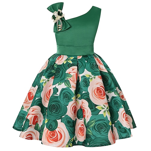 

Enfants petites filles robe patineuse florale robe de soirée imprimé nœud rouge longueur au genou sans manches jolies robes été coupe régulière 3-10 ans