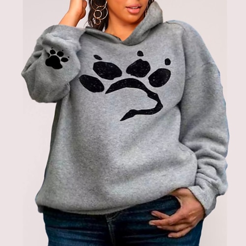 

Women's Plus Size Tops Hoodie Sweatshirt Paw Pocket Long Sleeve Hoodie Daily Casual Daily Sports Polyester Fall Winter Wine Red Grass Green