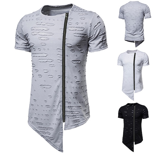 

Men's T shirt Tee Shirt Tee Solid Color Graphic Crew Neck Gray White Black Plus Size Casual Holiday Short Sleeve Zipper Clothing Apparel Designer Slim Fit Big and Tall Esencial