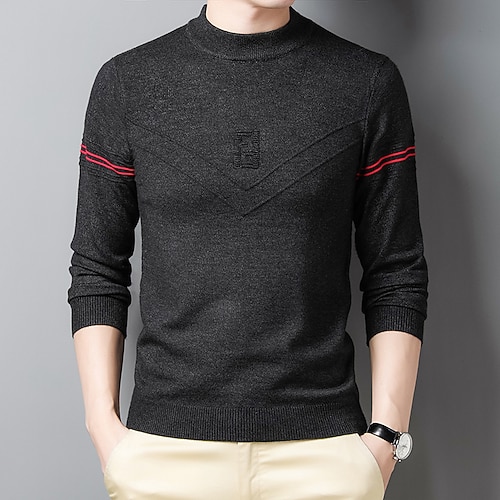 

Men's Sweater Pullover Sweater Jumper Knit Knitted Color Block Crew Neck Stylish Vintage Style Clothing Apparel Winter Fall Green Black S M L