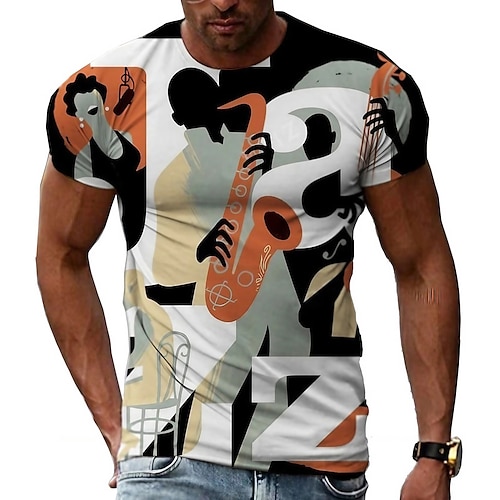 

Homens Camiseta Camisa Social Camisetas Gráfico Gradiente Instrumento Musical Gola Redonda Arco-íris Cinzento Branco Impressão 3D Tamanho Grande Casual Diário Manga Curta Roupa Básico Designer Corte