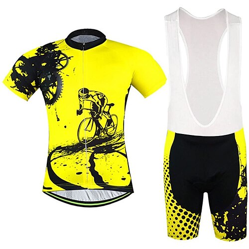 

21Grams Men's Cycling Jersey with Bib Shorts Short Sleeve Mountain Bike MTB Road Bike Cycling White Black Green Graphic Gear Bike Clothing Suit 3D Pad Breathable Quick Dry Moisture Wicking Back Pocket