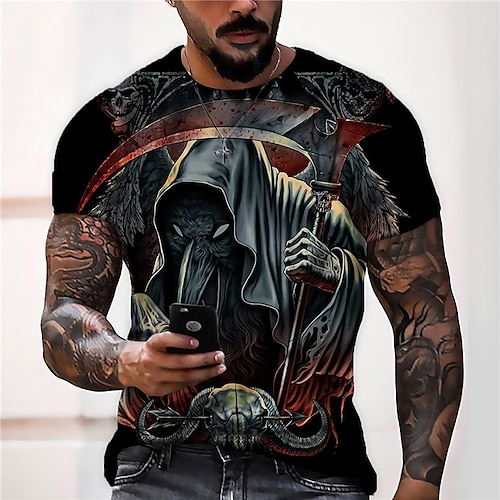 

Hombre Unisexo Camiseta Camisa Tee Cráneos Estampados Cuello Barco Negro Impresión 3D Diario Festivos Manga Corta Estampado Ropa Design Casual Grande y alto / Verano / Ajuste regular / Verano