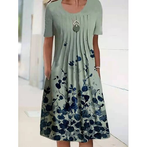 Damen A Linie Kleid Knielanges Kleid Grün Kurzarm Bedruckt Bedruckt Frühling Sommer Rundhalsausschnitt Alltag Lose 2022 S M L XL XXL / 3D-Druck