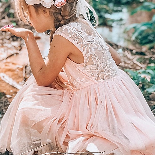 

kinderkleidung Mädchen Kleid Sommerkleid Einfarbig Ärmellos Hochzeit Täglich Festtage Spitze Rückenfrei Prinzessin Polyester Knielang Trägerkleid Sommer Frühling Herbst 2-8 Jahre Weiß Rosa Grau