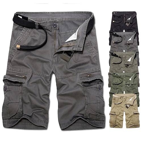 

Men's Cargo Shorts Hiking Shorts Tactical Shorts Belted Multi-Pockets Quick Dry Breathable Sweat wicking Summer Solid Colored Cotton Bottoms for Camping / Hiking Hunting Combat Army Green Grey Khaki