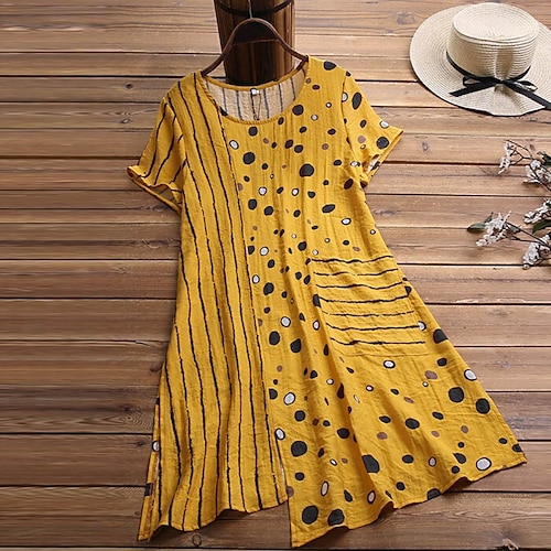 

Per donna Plus Size Abito a T shirt Puois Girocollo Manica corta Primavera Estate Informale Abito al ginocchio Da mare Vestito