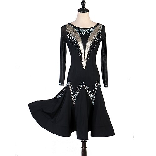 

Latin Dance Dress Crystal / Rhinestone Women's Training Long Sleeve Natural Nylon