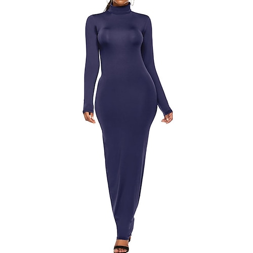 

Women's Casual Dress Sheath Dress Long Dress Maxi Dress Green Black Wine Long Sleeve Pure Color Ruched Winter Fall Spring Turtleneck Basic Winter Dress Daily Fall Dress 2023 S M L XL XXL 3XL 4XL 5XL