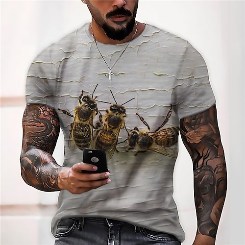 

Men's Unisex T shirt Tee Shirt Tee Bee Graphic Prints Crew Neck Gray 3D Print Daily Holiday Short Sleeve Print Clothing Apparel Designer Casual Big and Tall / Summer / Summer