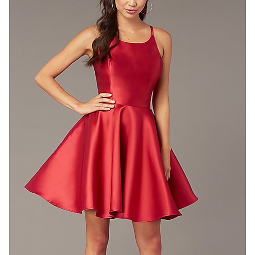 

A-Line Cocktail Dresses Beautiful Back Dress Homecoming Short / Mini Sleeveless Spaghetti Strap Satin with Sleek 2022 / Cocktail Party