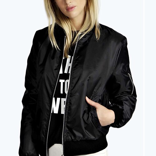 

Women's Jacket Bomber Jacket Varsity Jacket Daily Fall & Winter Regular Coat Round Neck Regular Fit Fashion Basic Sporty Jacket Long Sleeve Solid Colored Zipper Pocket Black Wine Army Green