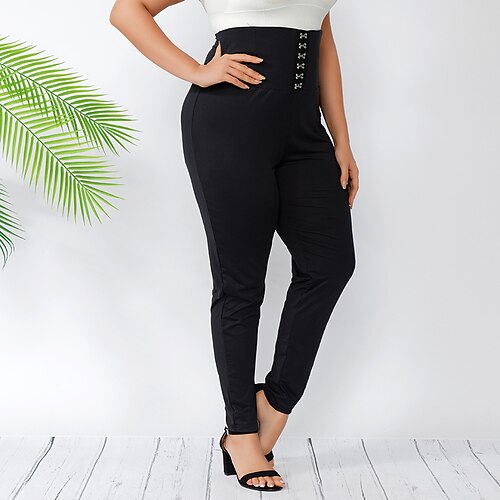 

Women's Plus Size Chinos Pants Solid Color Sporty Casual Daily Work High Waist Full Length Spring Fall Black L XL XXL 3XL 4XL