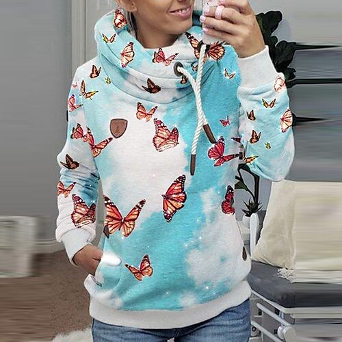 

Women's Pullover Hoodie Sweatshirt Pullover Butterfly Front Pocket Print Daily Weekend 3D Print Streetwear Casual Clothing Apparel Hoodies Sweatshirts Blue Purple