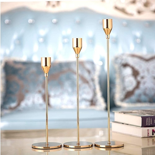

1Set Single-head Candle Holder Candlelight Dinner Candle Holder Romantic Table European-style Decoration Model Room Soft Decoration Wedding 3pcs S M L