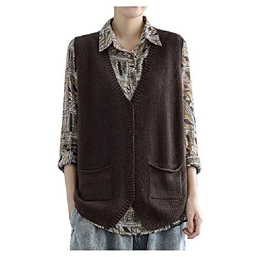 

Per donna Gilet maglione Maglione Maglia Tasche Lavorato a maglia Tinta unica A V Essenziale Informale Giornaliero Autunno Primavera Kaki Grigio scuro S M L / Senza maniche / Senza maniche / Standard