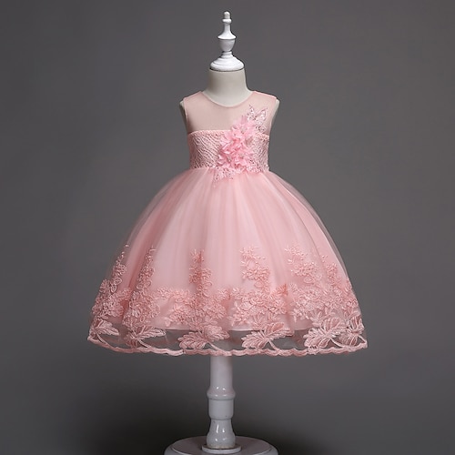 

Kids Girls' Dress Solid Color Party Dress Knee-length Dress Performance Ruched Satin Sleeveless Active Dress 3-7 Years Fall Pink / Cute / Embroidered / Spring
