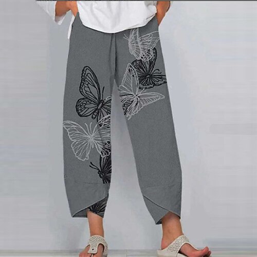 

Women's Plus Size Wide Leg Chinos Print Floral Casual Casual Daily Natural Full Length Fall Winter Gray L XL XXL 3XL 4XL