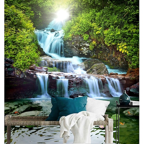 

Mural Wallpaper Custom Self-adhesive Rizhao Landscape And Waterfall Beautiful View PVC / Vinyl Suitable For Living Room Bedroom Restaurant Hotel Wall Decoration Art Home Decor