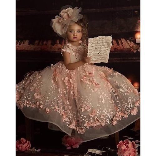 

Linea-A Lungo Abito da damigella d'onore bambina Prima comunione Bambine Abito da ballo carino Poliestere con Perline Floreale / a fiori Misura 3-16 anni