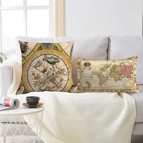 

World Map Double Side Cushion Cover 2PC Soft Decorative Square Throw Pillow Cover Cushion Case Pillowcase for Bedroom Livingroom Superior Quality Machine Washable Outdoor Cushion for Sofa Couch Bed Chair