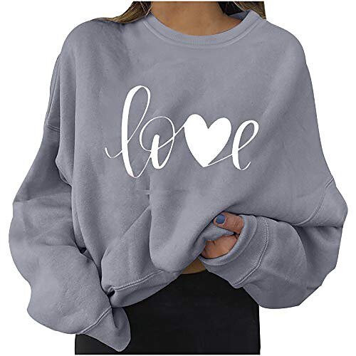 

womens sweatshirt round neck long sleeve tops love letter heart printed pullover teen girls jumper blouse shirts