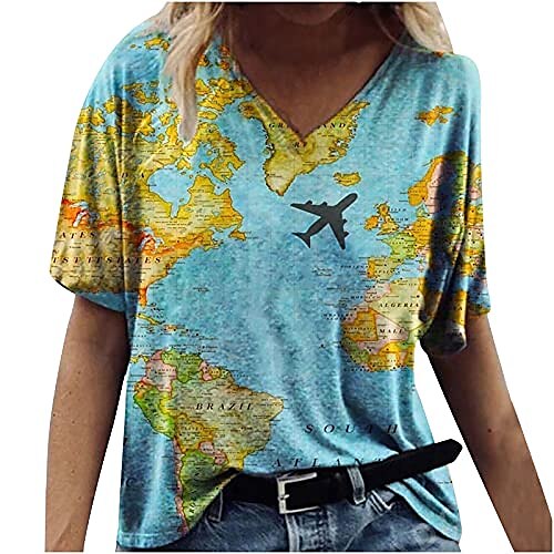 

magliette a maniche corte da donna magliette grafiche vintage camicette mappamondo camicia allentata per donna y2k t-shirt divertente anni '90