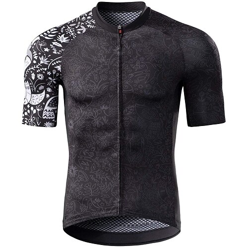 

21Grams Men's Cycling Jersey Short Sleeve Bike Top with 3 Rear Pockets Mountain Bike MTB Road Bike Cycling Breathable Quick Dry Moisture Wicking Reflective Strips Black Floral Botanical Polyester