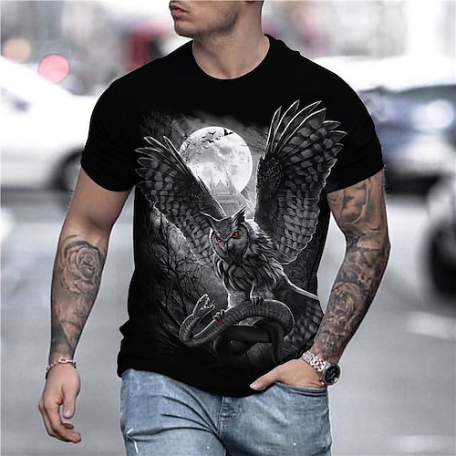 

Men's Unisex T shirt Tee Shirt Tee Owl Graphic Prints Crew Neck Black 3D Print Daily Holiday Short Sleeve Print Clothing Apparel Designer Casual Big and Tall / Summer / Summer