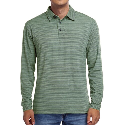 

Men's Golf Shirt Striped Turndown Green Blue Dark Green Gray Work Casual Long Sleeve Button-Down Clothing Apparel Cotton Fashion Streetwear Classic Gentleman