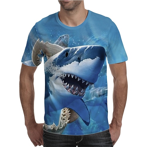 

Men's T shirt Tee Shirt Tee Graphic Animal Shark Crew Neck A B C D E 3D Print Plus Size Casual Daily Short Sleeve Clothing Apparel Basic Designer Slim Fit Big and Tall / Summer / Regular Fit / Summer