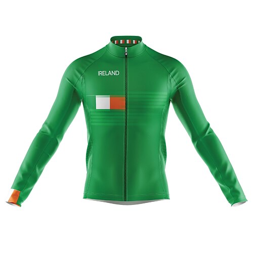 

21Grams Men's Cycling Jersey Long Sleeve Bike Top with 3 Rear Pockets Mountain Bike MTB Road Bike Cycling Breathable Quick Dry Moisture Wicking Reflective Strips Green Ireland Polyester Spandex Sports