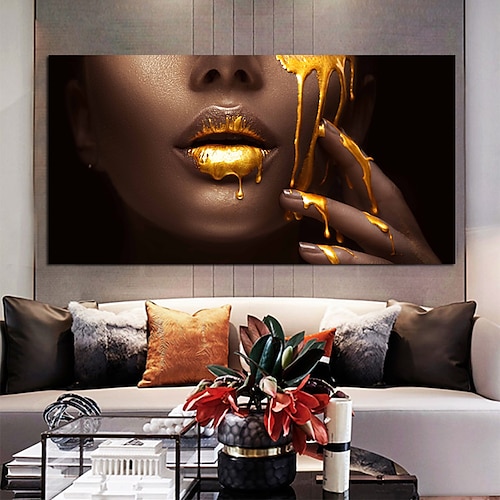 

Wall Art Canvas Poster Painting Artwork Picture Gold Lips Woman Home Decoration Décor Rolled Canvas No Frame Unframed Unstretched