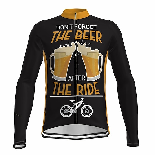 

21Grams Men's Cycling Jersey Long Sleeve Bike Top with 3 Rear Pockets Mountain Bike MTB Road Bike Cycling Breathable Quick Dry Moisture Wicking Reflective Strips Black Oktoberfest Beer Polyester