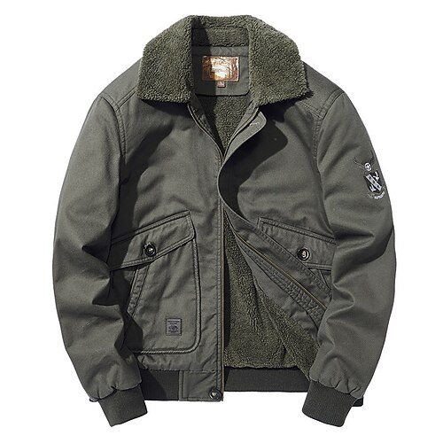 

Men's Winter Jacket Work Jacket Winter Coat Sherpa jacket Durable Casual / Daily Daily Wear Vacation To-Go Zipper Turndown Warm Ups Comfort Leisure Jacket Outerwear Solid / Plain Color Pocket khaki