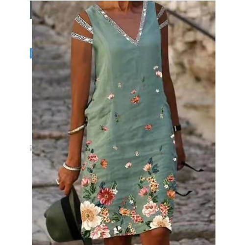 

Women's A Line Dress Knee Length Dress Light Green Sleeveless Florals Floral Spring Summer V Neck Casual 2022 S M L XL XXL