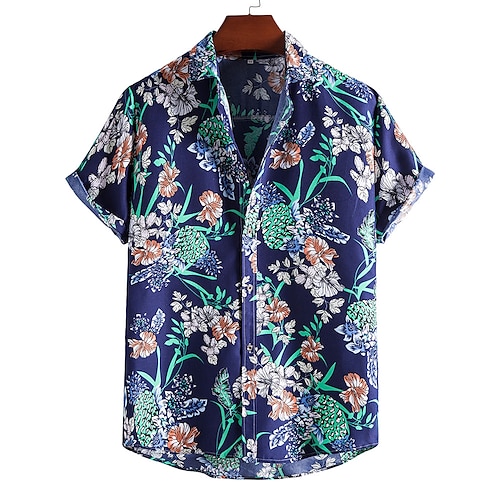 

Men's Shirt Geometric Classic Collar Holiday Beach Print Tops Casual Tropical Blue / Summer