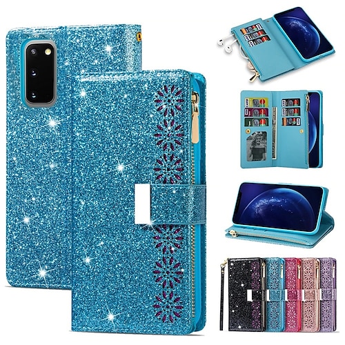 

Glitter Shine PU Leather Wallet Phone Case For Samsung Galaxy S22 Ultra Plus S21 S20 A72 Note 20 Ultra A71 A21s S10 Magnetic Flip Folio Full Body Protective Cover with Card Slots Kickstand