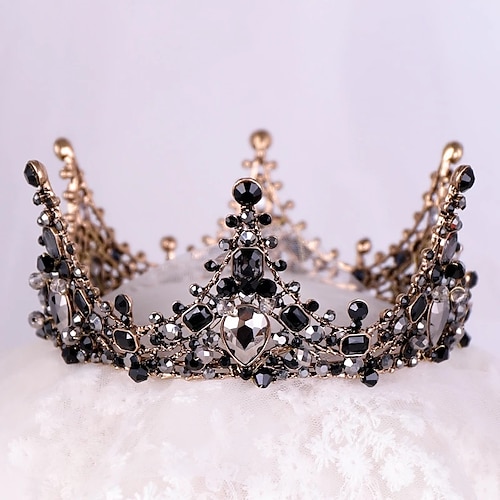 

Baroque Black Full Circle Tiara and Crown Crystal Rhinestone Birthday Diadem Coronal Headpiece Bridal Hair Accessories