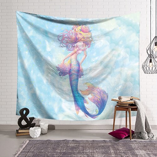 

tapeçaria de parede de sereia decoração de arte cobertor cortina pendurada em casa quarto decoração de sala de estar poliéster