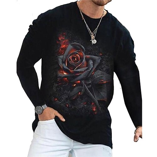 

Homme Unisexe T shirt Tee Chemise Tee Rose Imprimés Photos Col Ras du Cou Noir 3D effet du quotidien Vacances Manches Longues Imprimer Vêtement Tenue Design Casual Grand et grand