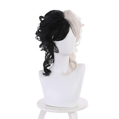 

Cruella Devil Cosplay Wig Black and White Synthetic Hair Heat Resistant Hairs for